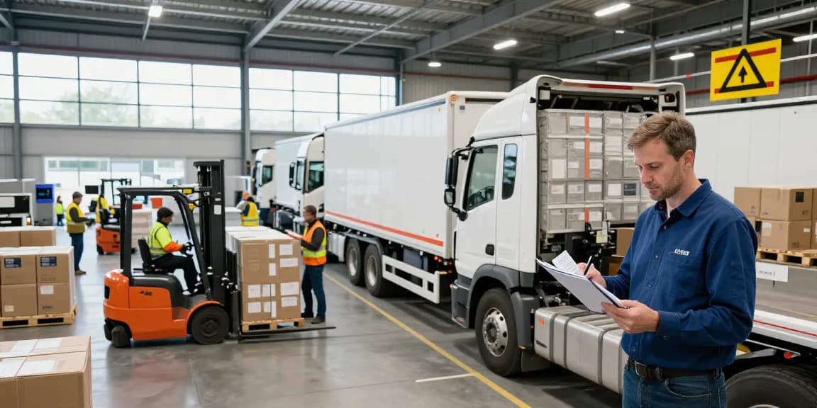 LKW Spedition in Dortmund: Fahrer inspiziert LKW vor Abfahrt in modernem Lagerhaus