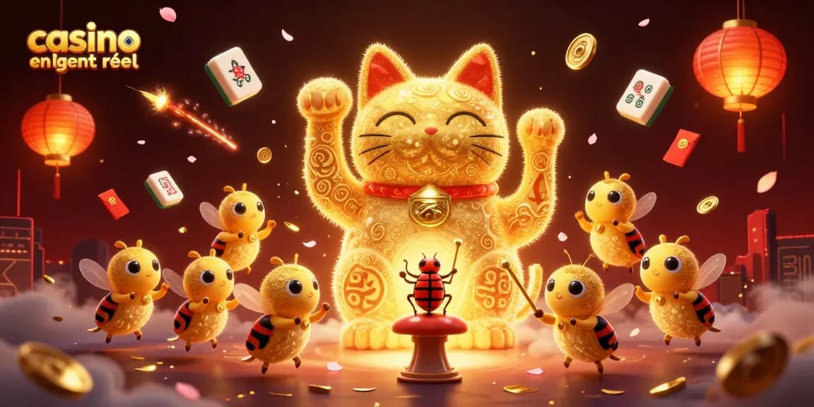 Jouez au casino en ligne argent réel avec notre illustration de l'incroyable chat chanceux.