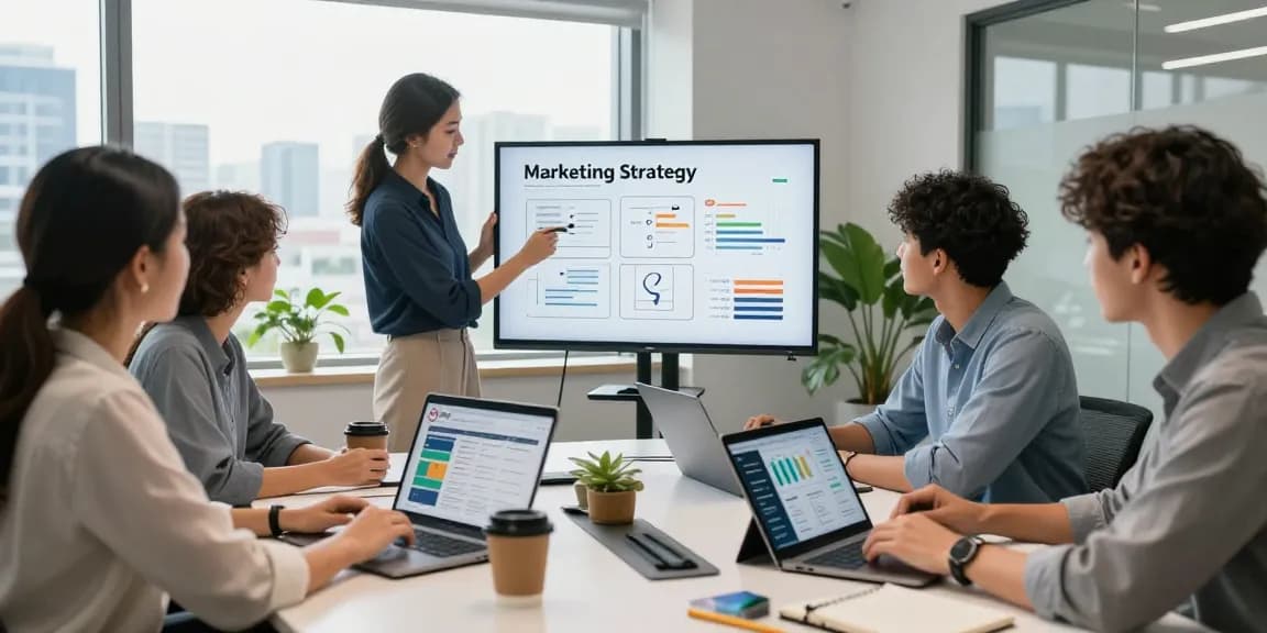 Digital marketing strategy session showing teamwork at https://www.www456bd.com/ with analytics on screens and engaging atmosphere.