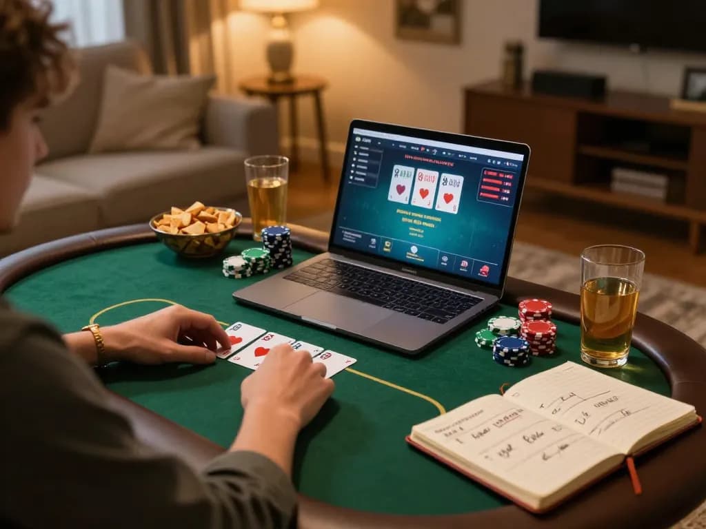 Play poker at home with 789 gaming strategies in a cozy living room atmosphere.