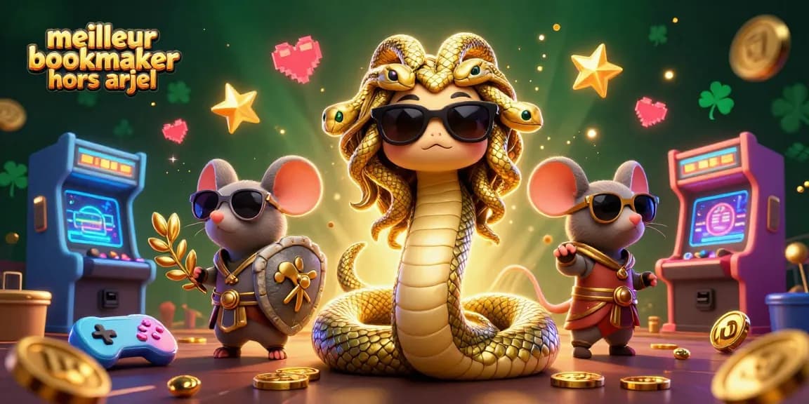 Parie sur le meilleur bookmaker hors arjel avec des personnages de casino animés et des machines à sous.