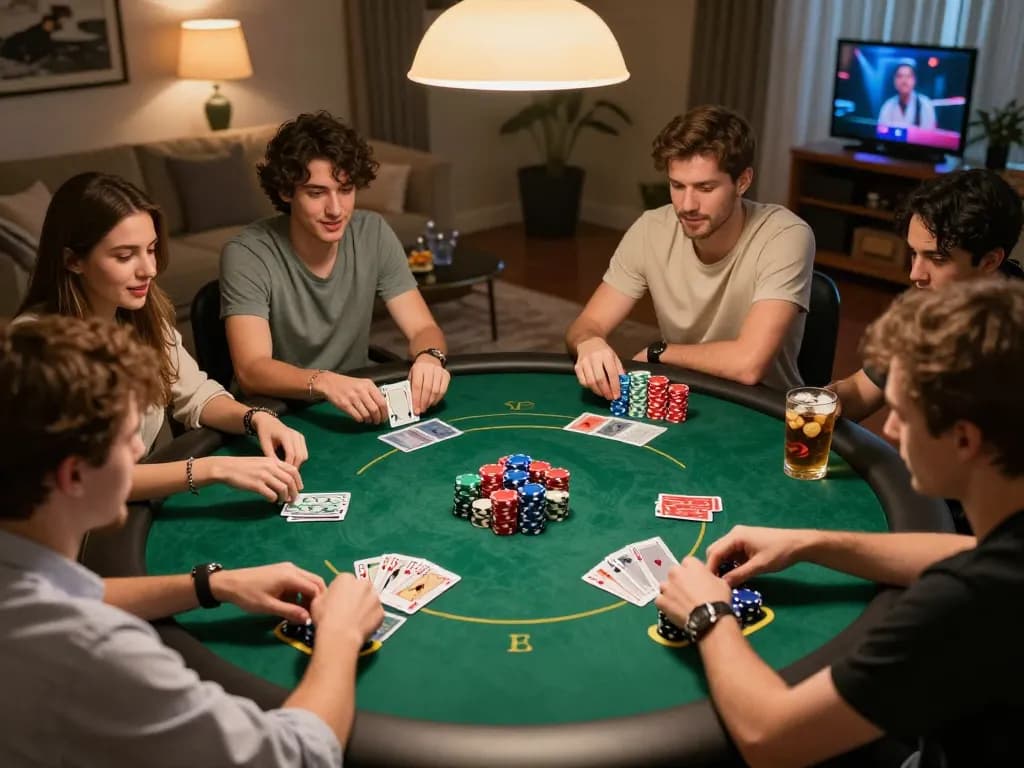 Engaging friends enjoying a lively game of 789club poker around a table, showcasing strategy and excitement.