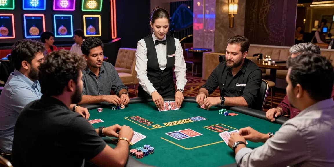 Engaged players in Andar Bahar King at a lively live casino, showcasing excitement and interaction.