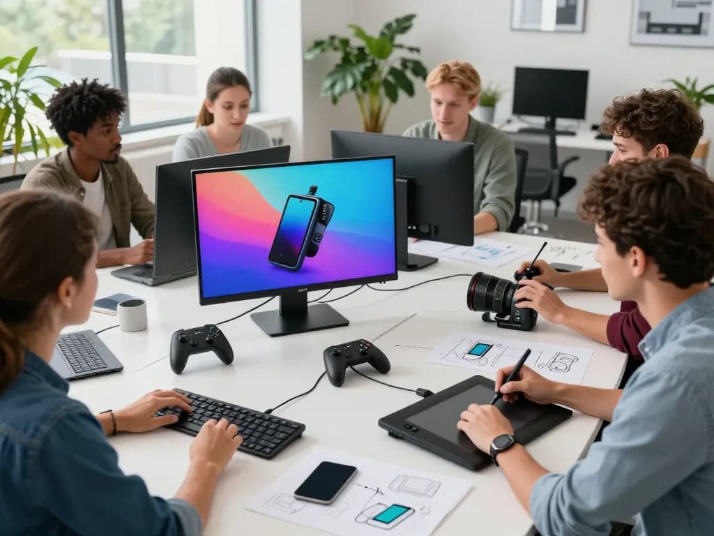 Discover trending tech gadgets in a collaborative workspace setting showcasing innovation and Bluetooth devices.