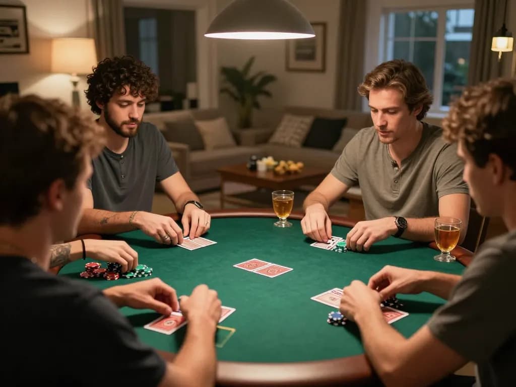 Players enjoy a poker game at home, showcasing strategic thinking and fun with Sunwin.