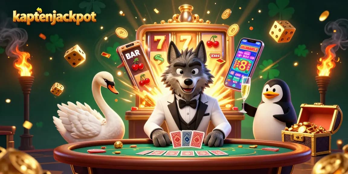 Experience the thrill of kaptenjackpot with a vibrant casino scene featuring colorful characters and gaming action.
