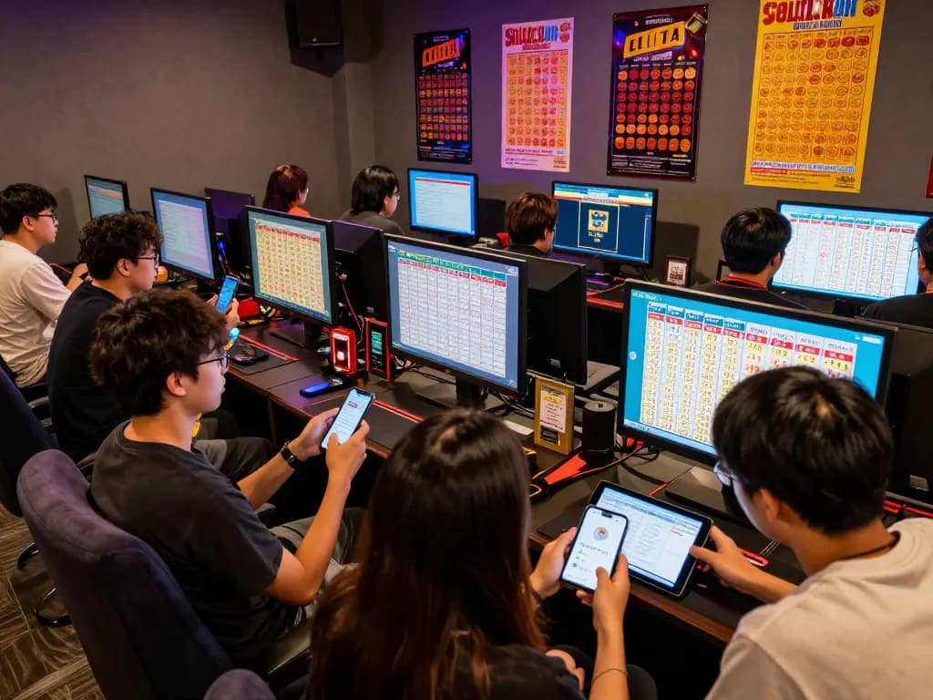 Latest Data HK results displayed in a modern gaming lounge, vibrant lottery atmosphere with engaged players.