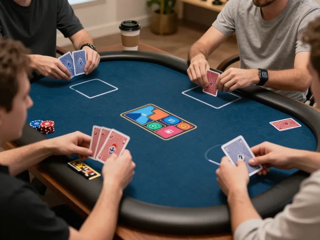 Players enjoying a thrilling poker game on ledak338 platform, showcasing cards and betting actions.