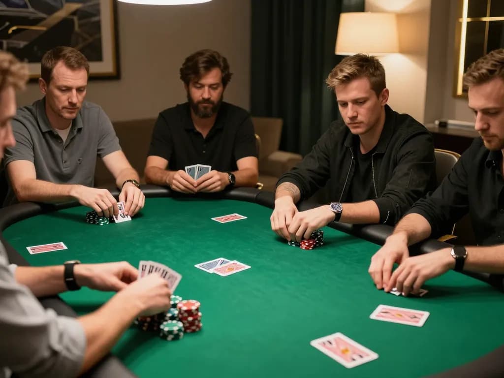 Players strategizing during an intense hand at 789clubgo, showcasing a vibrant home poker atmosphere.
