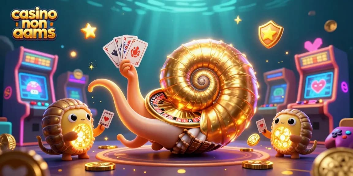 Gioca nei casino non AAMS: illustrazione 3D di un nautilus gigante come ruota della fortuna e giochi arcade luminosi.