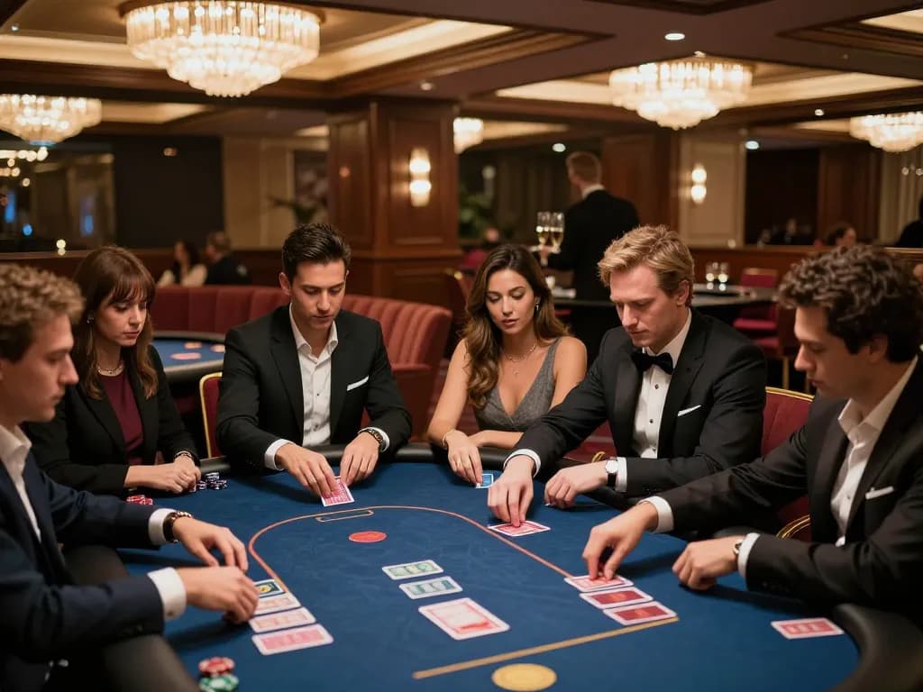 Engaged players strategizing at the exclusive poker table in five88 casino.