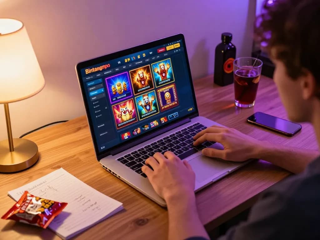 Pemain Bintangmpo merencanakan permainan slot online di pengaturan rumah yang nyaman.