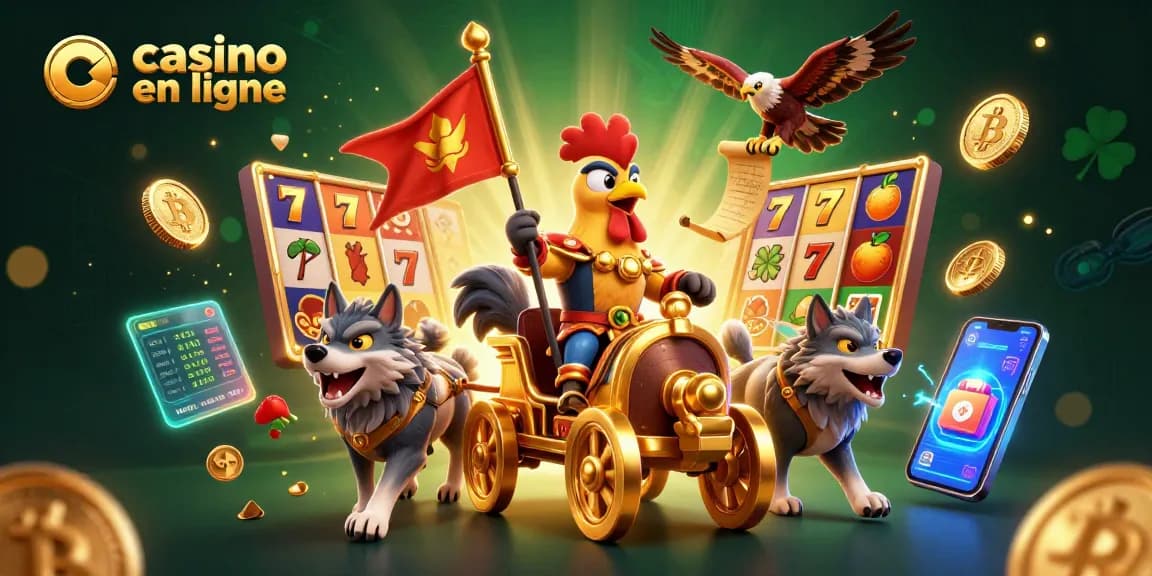 Casino en ligne : Jouez et gagnez avec le seigneur coq au cœur d'une scène animée.