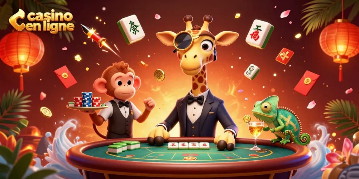 Jouez au casino en ligne avec nos personnages amusants dans une scène festive et colorée.