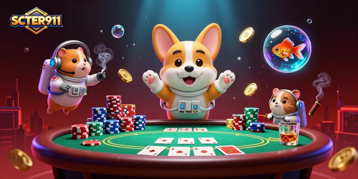 Experience thrilling gaming with SCATTER911 in a vibrant 3D casino scene featuring playful characters.