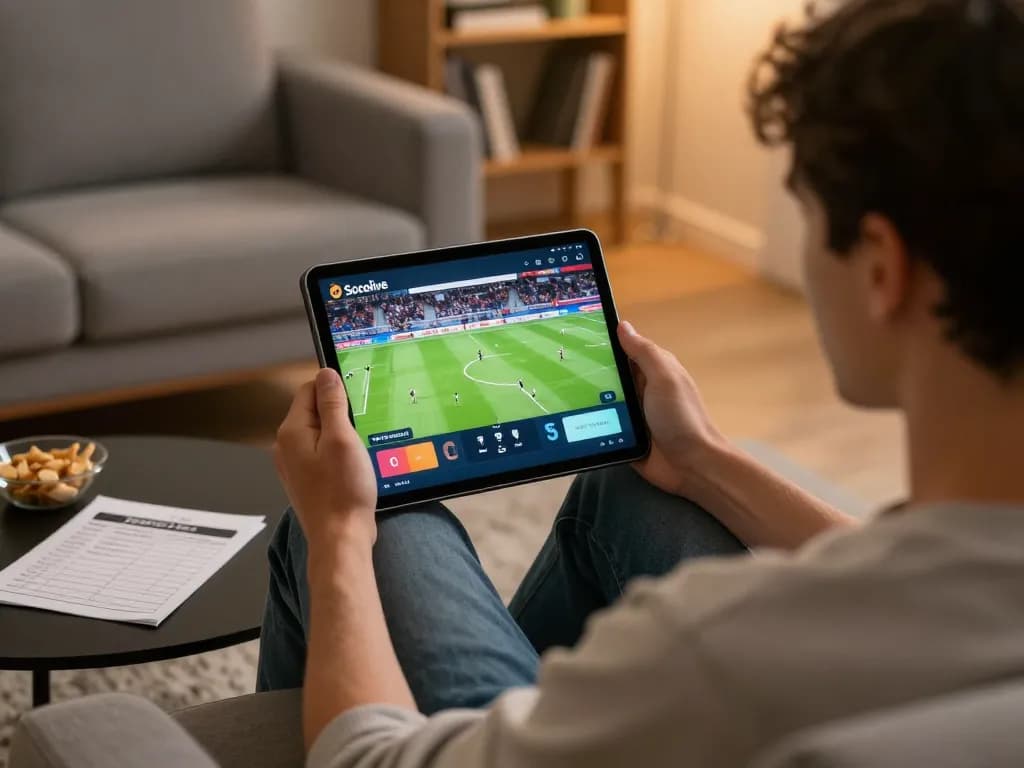 Engaging in online betting with the Socolive link on a tablet while enjoying the game