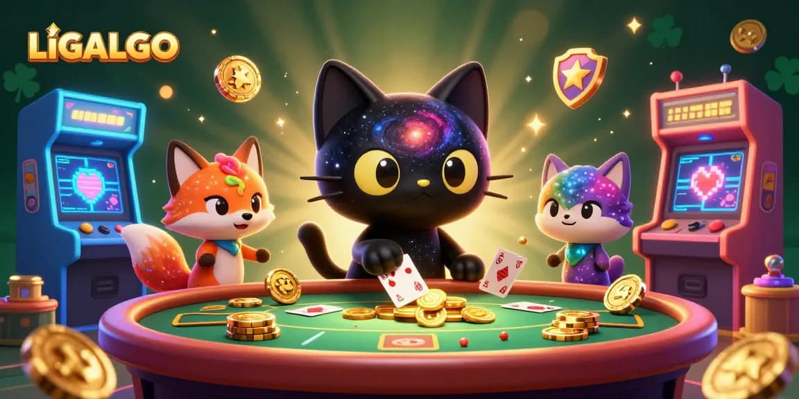 Engage in thrilling gaming action with LIGALGO at a cosmic casino featuring a black hole cat.