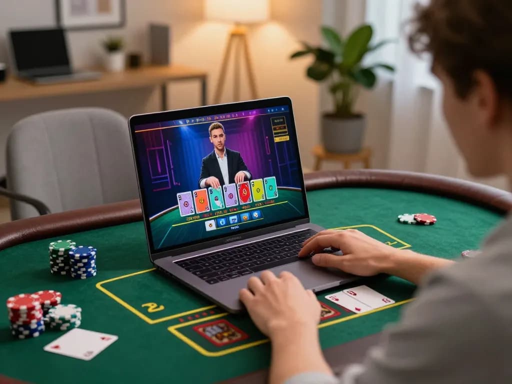 Player engaging with a live dealer game on 3win’s online casino setup, emphasizing strategic gameplay.