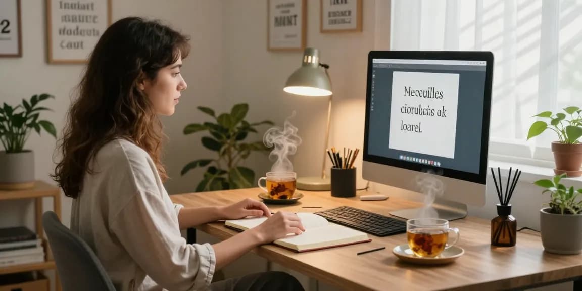 Individual practicing wellness techniques with rokok88 resources in a cozy home office.