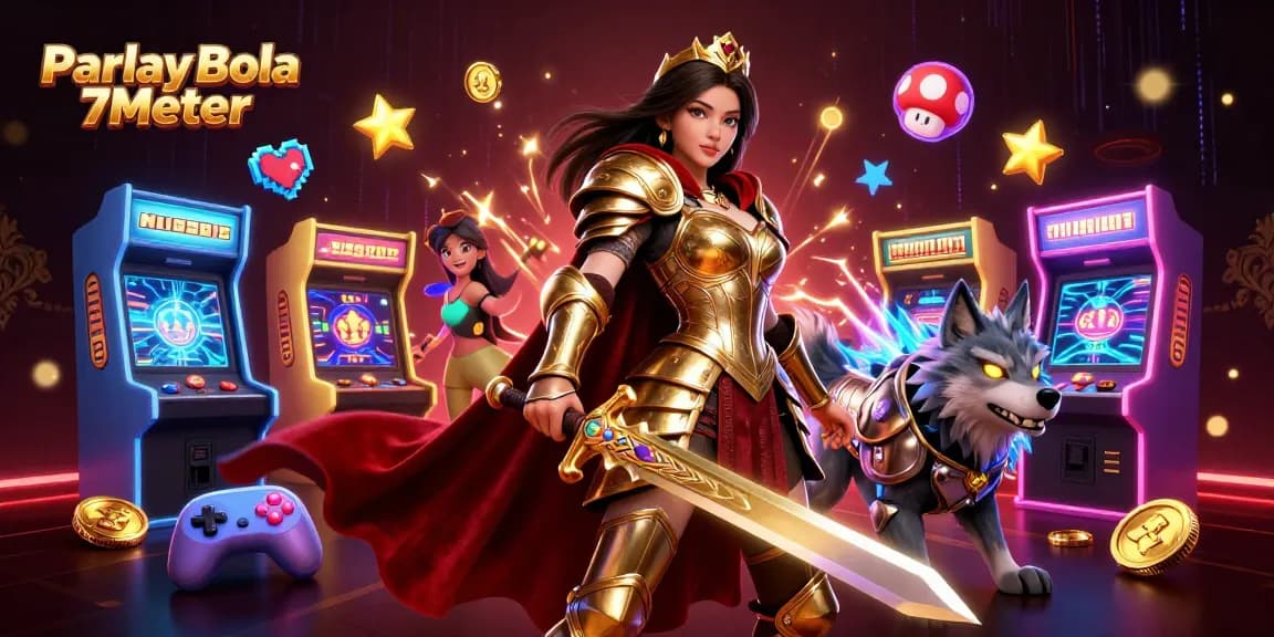 Experience thrilling moments with Parlay Bola 7Meter, featuring a warrior queen and her glowing wolf companion.