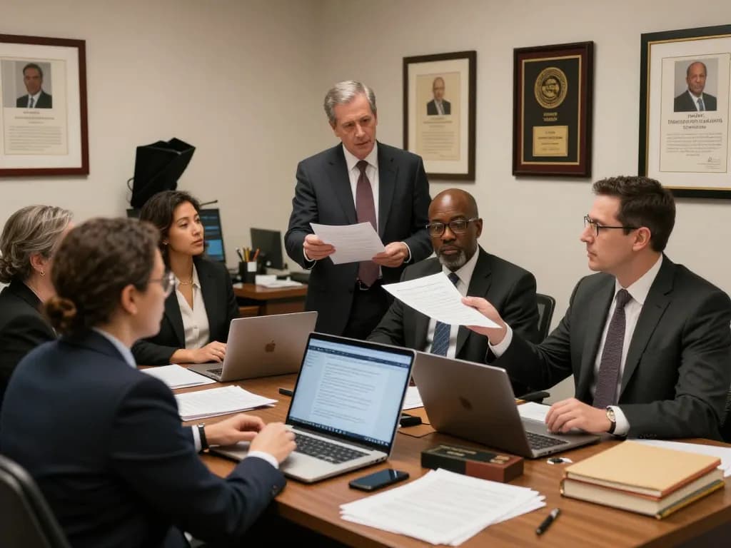 New York City Personal Injury Lawyer discussing a case in a modern law office.