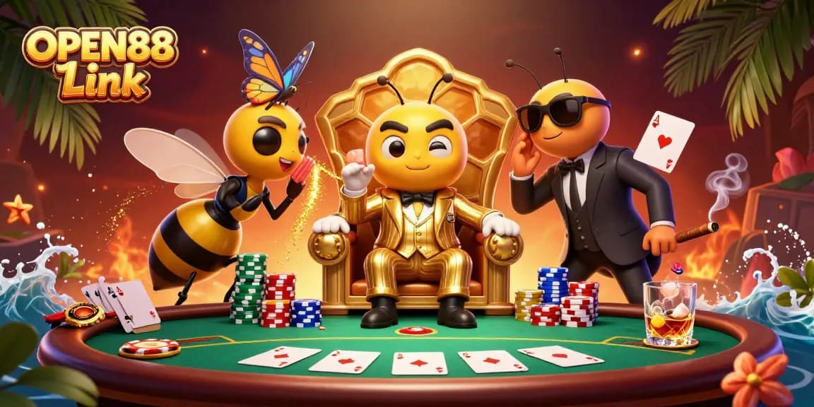 Join the excitement at OPEN88 Link with a vivid portrayal of charismatic characters in a casino setting.