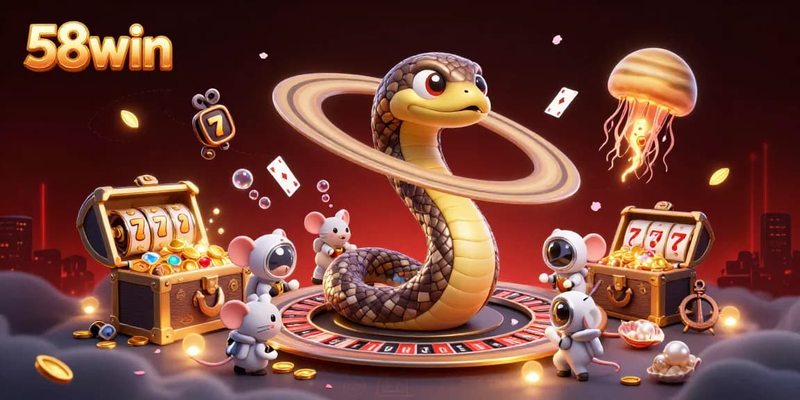 Experience thrilling gameplay at 58win with a dynamic casino scene filled with exciting symbols and interactive characters.