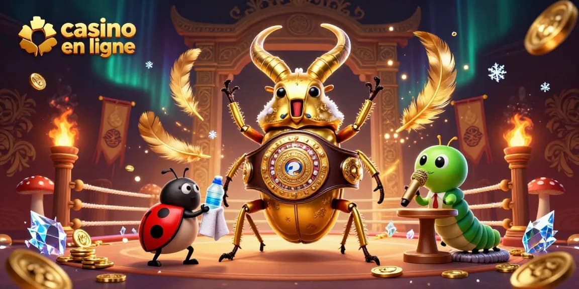 Vivez l'excitation du casino en ligne avec un combat de lutte entre des animaux cartoon, ambiance lumineuse et éclatante.