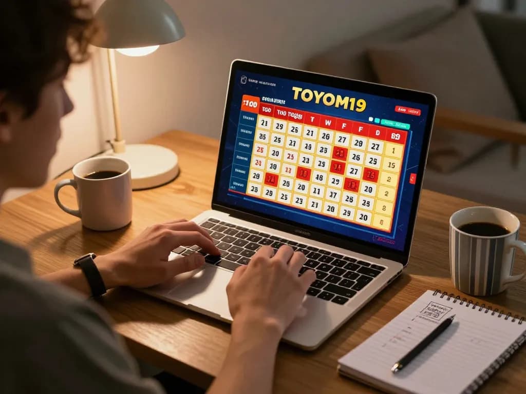 Engaging player enjoying online toto togel betting on laptop with cozy ambiance