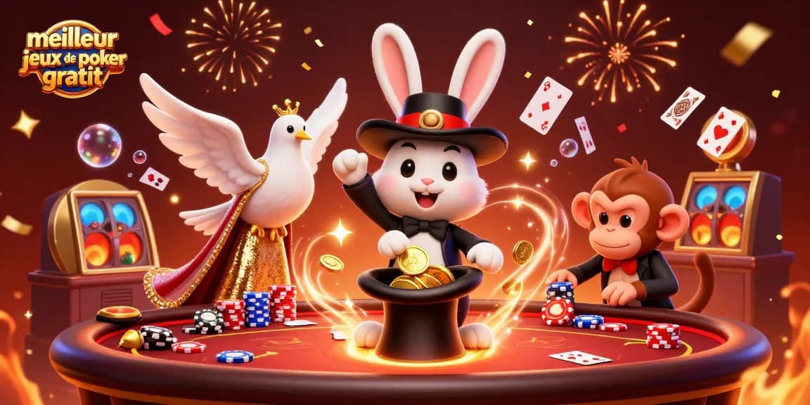 Jouez aux meilleurs jeux de poker gratuit avec cette illustration captivante de personnages de poker animés.