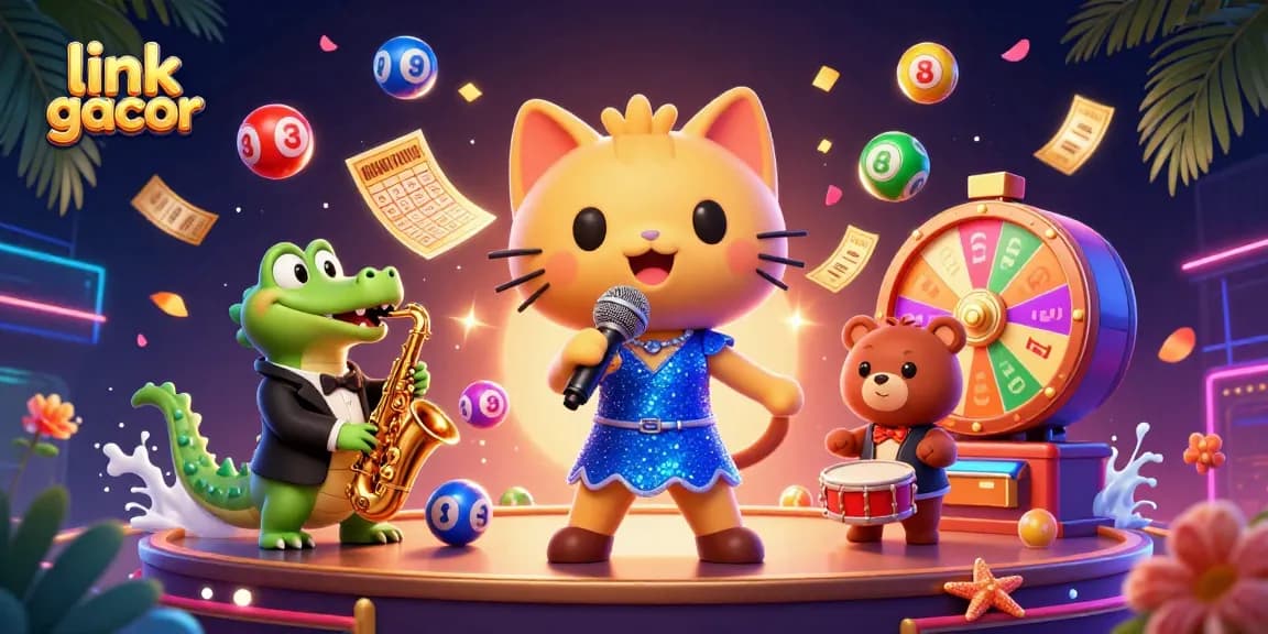 Win big with thrilling slots at link gacor, featuring animated characters celebrating in a vibrant casino scene.