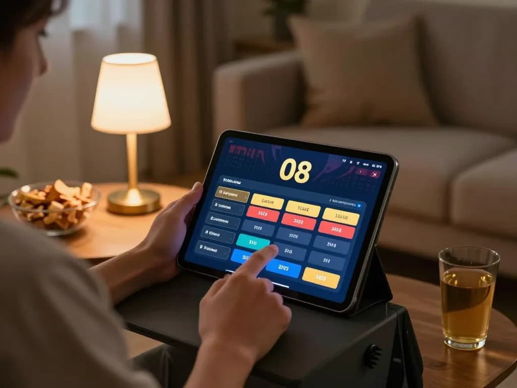Engaging with O8's betting interface on a tablet in a cozy online gaming setup