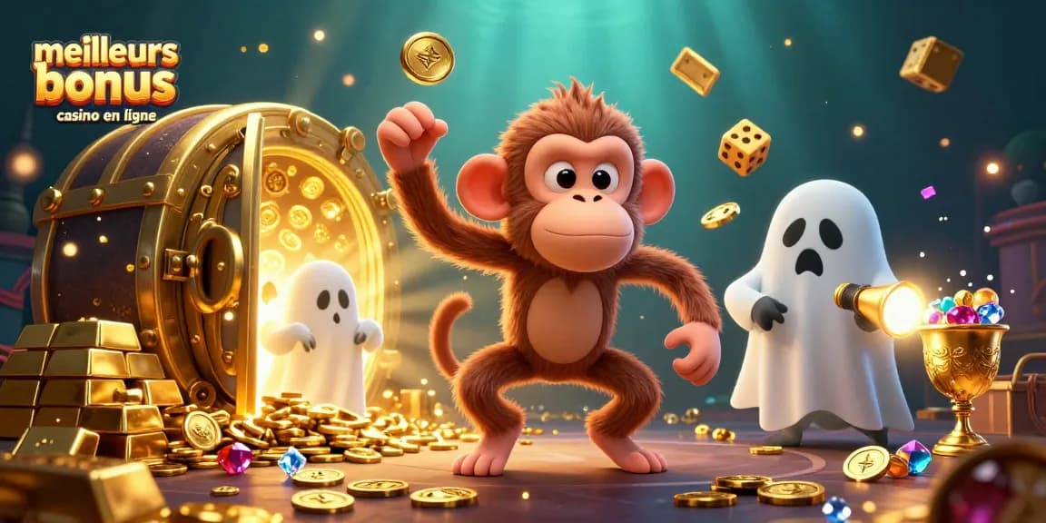 Découvrez les meilleurs bonus casino en ligne avec notre amusante illustration de casino hanté.