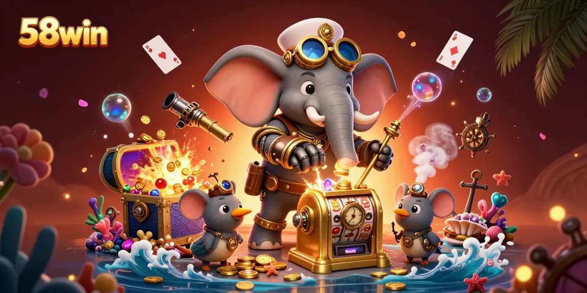 Spin and win with the vibrant 58win slot machine scene featuring 3D steampunk characters.
