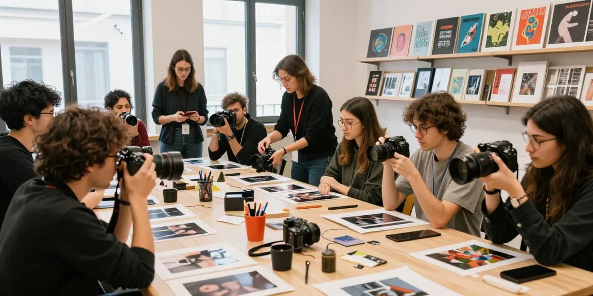 Cours de photographie à Milan où un instructeur enseigne aux étudiants en utilisant des techniques pratiques.
