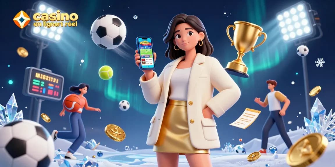 Engagez-vous avec le casino en ligne argent réel à travers une scène vibrante mettant en avant des éléments de paris sportifs et une interaction amicale entre personnages.
