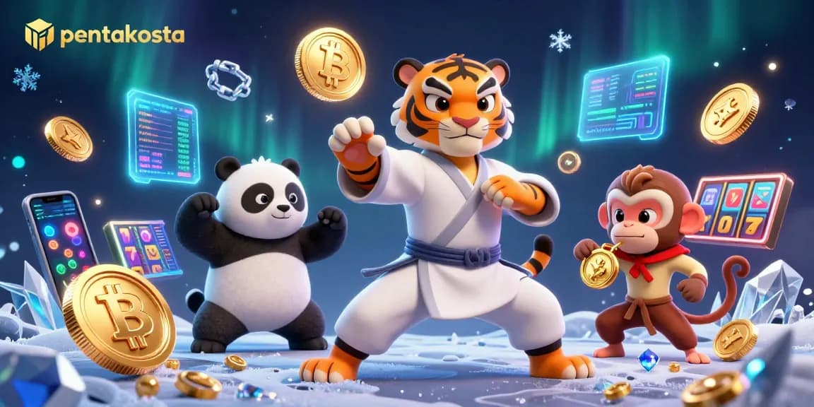 Pentakosta's kung fu tiger master leads a vibrant, dynamic casino adventure with neon coins and playful characters.
