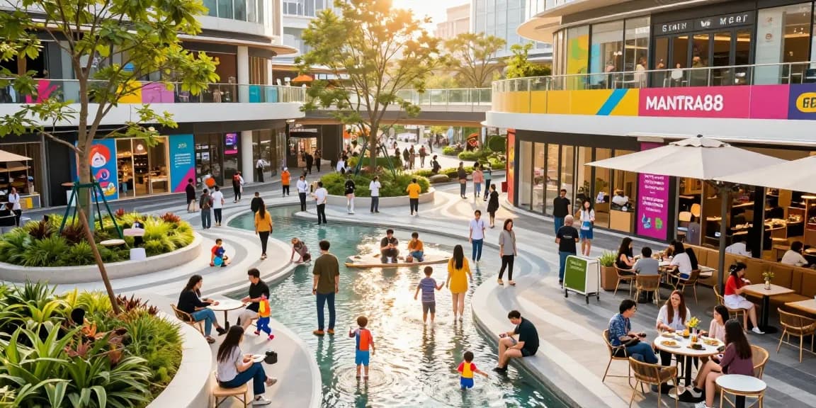 Exciting scene at MANTRA88 commercial property showcasing leisure and shopping activities.