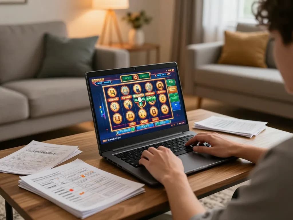 Engaging online gaming session with vibrant slot depo 3k on the screen in cozy home setting.