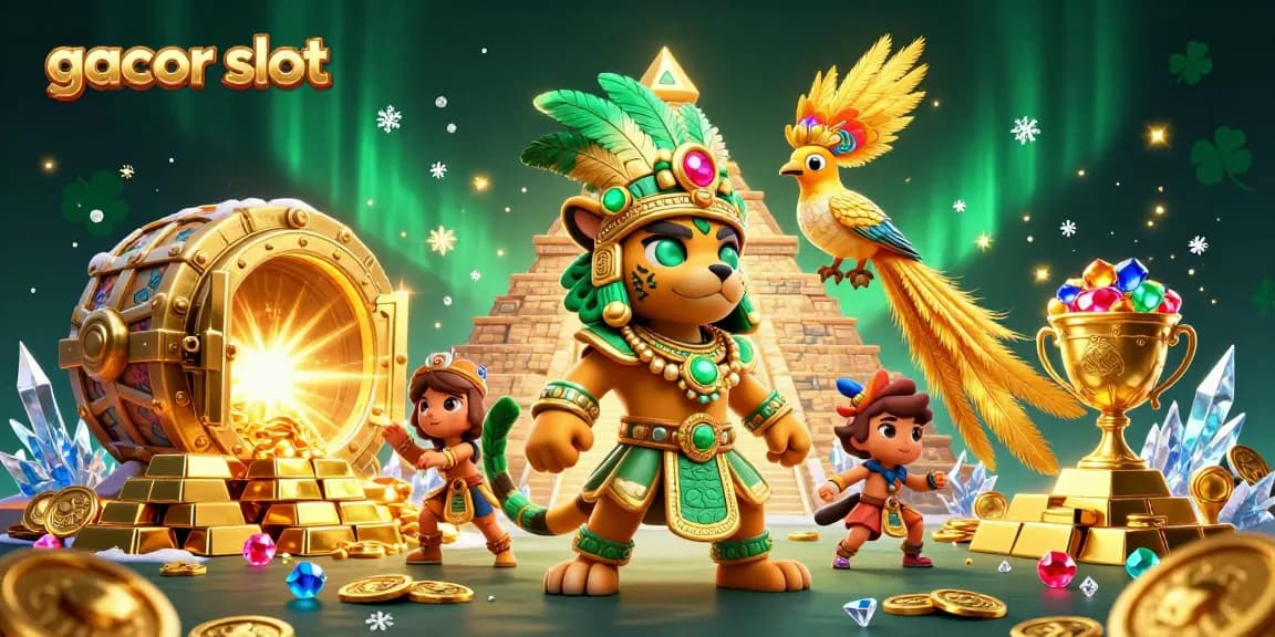 Experience gacor slot excitement with a mystical illustration of a jaguar priest and treasures.