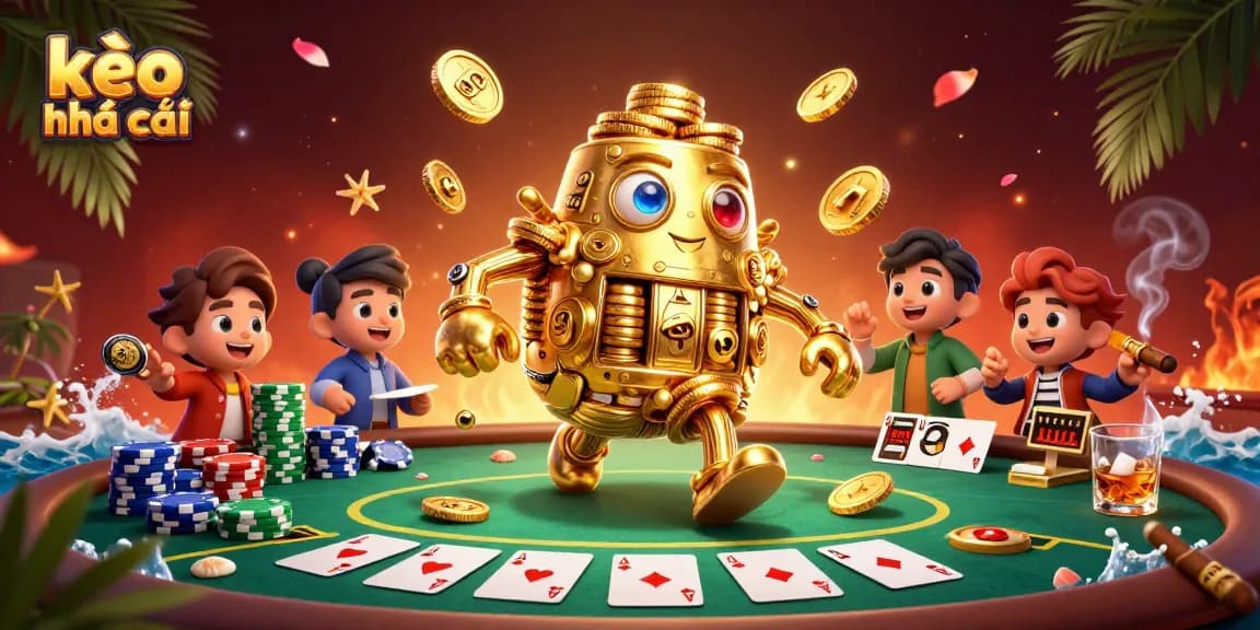 Experience the thrill of kèo nhà cái with the enchanting golden golem and dynamic poker scene.