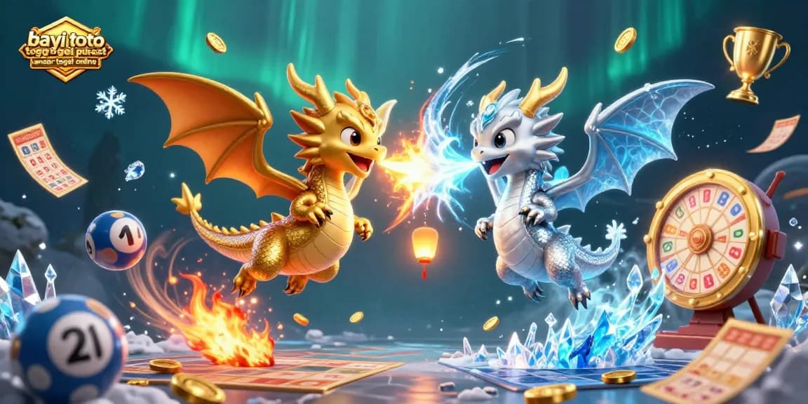 Engage in thrilling gameplay with bayi toto togel pusat bandar togel online, showcasing dynamic lottery action and vibrant dragons.