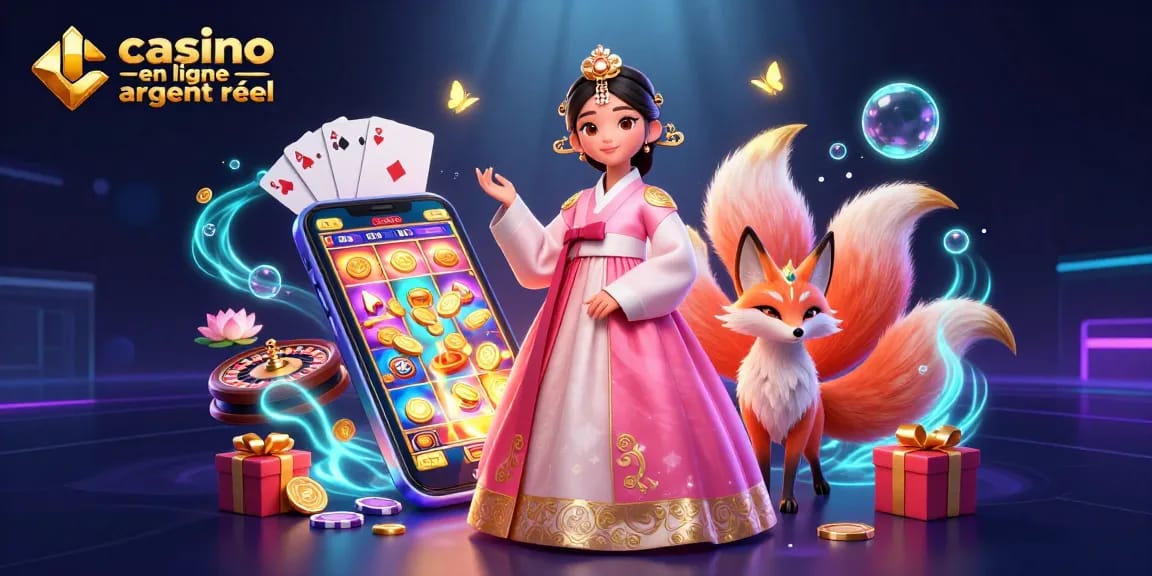 Faites tourner et gagnez avec casino en ligne argent réel mettant en vedette une élégante femme asiatique et un renard chanceux !