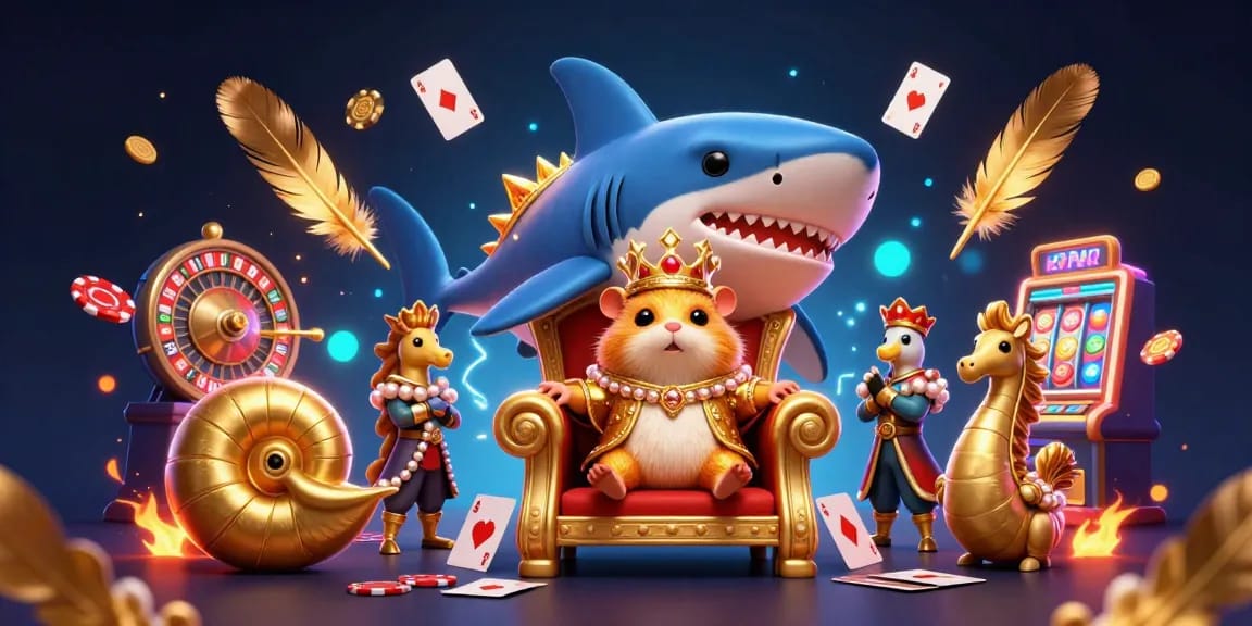 Experience the thrilling Luck8 casino adventure with king hamster and royal seahorses in a vibrant gaming scene.