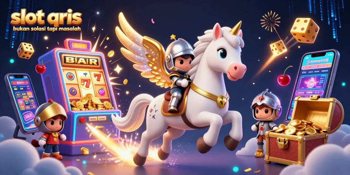 Engage with gaming excitement as slot qris bukan solusi tapi masalah creates a vibrant scene full of coins and dynamic characters.