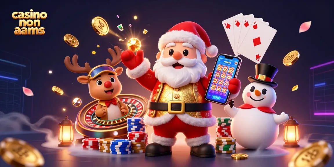 Giocare nei casino non AAMS con personaggi festivi che mostrano slot e giochi di alta qualità.