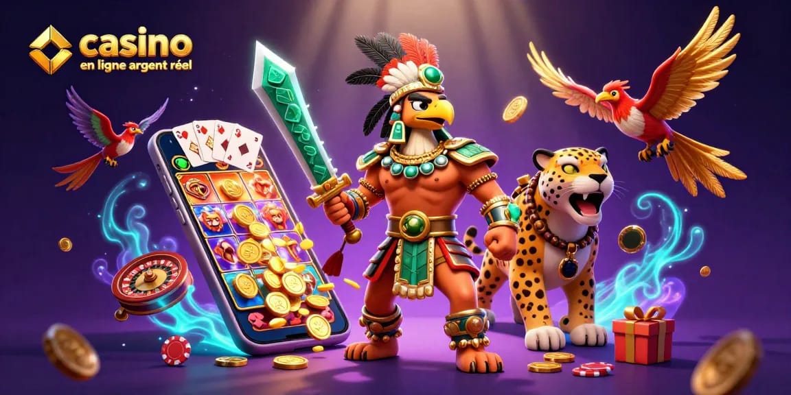 Gagnez gros avec des jeux dans un casino en ligne argent réel affiché sur un smartphone 3D.