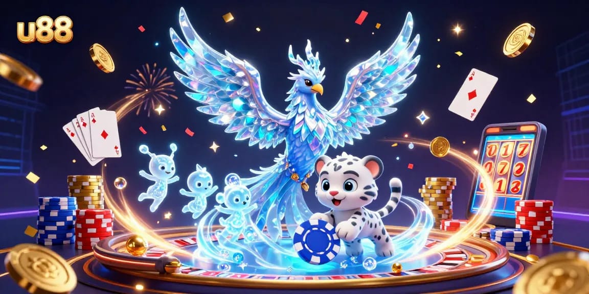 u88 brings luck with an ice phoenix, poker chip action, and dazzling casino elements.
