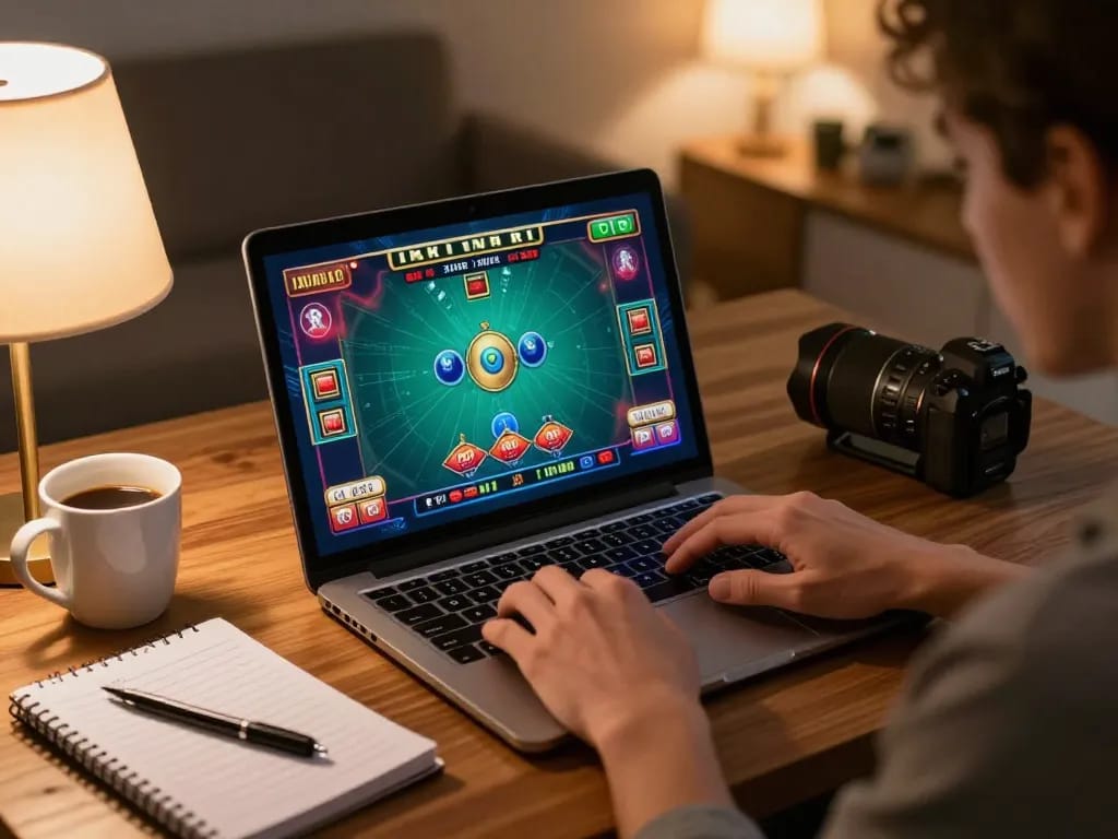 Engaging in kp88 đăng nhâp through vibrant online casino gameplay at home, showcasing a strategic betting setup.