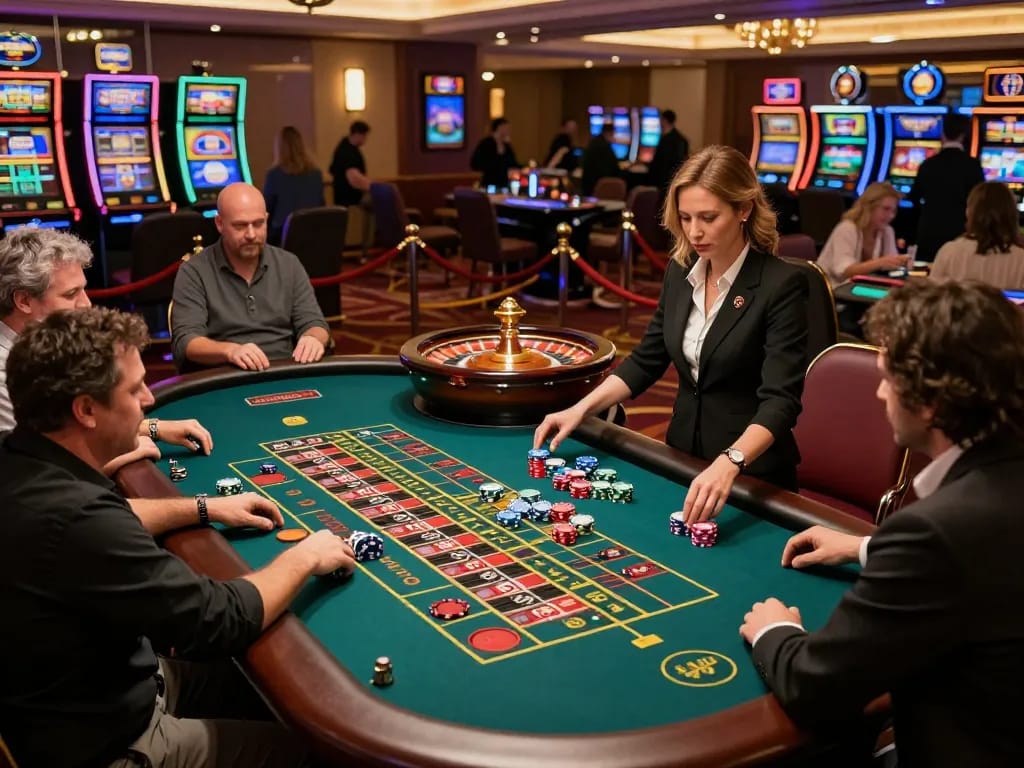 MM88 roulette table with players engaged in betting, vibrant chips in action.